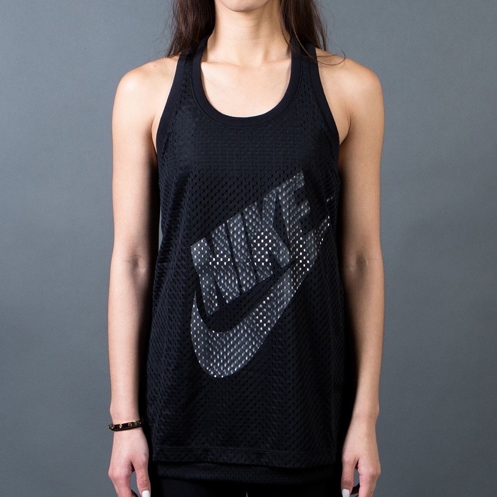 Nike black mesh logo racerback tank size small nwot